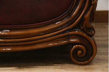 中古　イタリア高級家具　本革　貝殻のようなシェルバックのデザインがお洒落な1人掛けレザーソファ(ラウンジチェア、アームソファ、一人掛けソファ、パーソナルチェア)(R-067770)