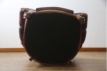 中古　イタリア高級家具　本革　貝殻のようなシェルバックのデザインがお洒落な1人掛けレザーソファ(ラウンジチェア、アームソファ、一人掛けソファ、パーソナルチェア)(R-067771)