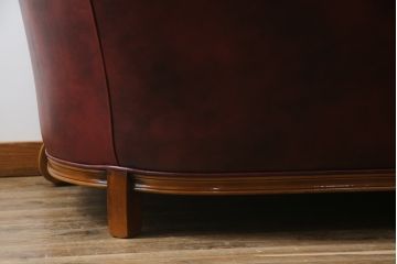 中古　美品　イタリア高級家具　本革　貝殻のようなシェルバックのデザインがお洒落な2人掛けレザーソファ(ラブソファ、二人掛け、アームソファ)(R-067772)