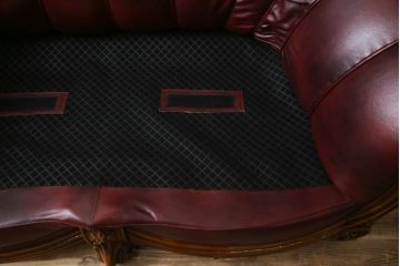 中古　美品　イタリア高級家具　本革　貝殻のようなシェルバックのデザインがお洒落な2人掛けレザーソファ(ラブソファ、二人掛け、アームソファ)(R-067772)