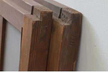 アンティーク建具　レトロな空間作りにおすすめな格子入りガラス窓2枚セット(引き戸、格子戸、ガラス戸)(R-067787)
