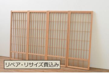 アンティーク建具　片面ガラス　和の雰囲気漂う組子入り書院戸4枚セット(引き戸、ガラス戸、窓)(R-067792)