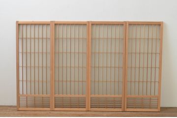 アンティーク建具　片面ガラス　和の雰囲気漂う組子入り書院戸4枚セット(引き戸、ガラス戸、窓)(R-067792)