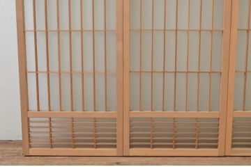 アンティーク建具　片面ガラス　和の雰囲気漂う組子入り書院戸4枚セット(引き戸、ガラス戸、窓)(R-067792)