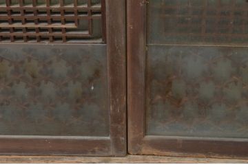 アンティーク建具　両面ガラス　落ち着いた和の雰囲気を演出する組子入り書院戸2枚セット(窓、ガラス戸、引き戸)(R-067793)