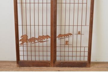 アンティーク建具　山と海どちらの風情も味わえる書院戸2枚セット(窓、書院戸、引き戸)(R-067795)