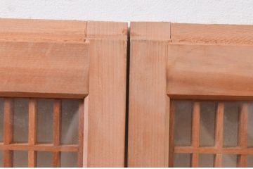 アンティーク建具　両面ガラス　松竹・鶴の彫刻の入った書院戸4枚セット(引き戸、ガラス戸、窓)(R-067796)