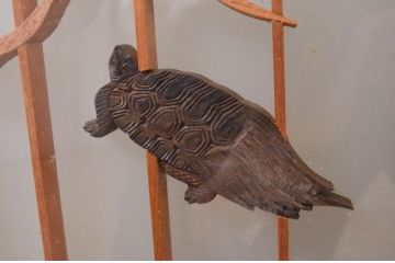 アンティーク建具　両面ガラス　松竹・鶴の彫刻の入った書院戸4枚セット(引き戸、ガラス戸、窓)(R-067796)