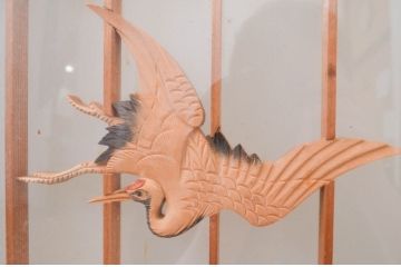 アンティーク建具　両面ガラス　松竹・鶴の彫刻の入った書院戸4枚セット(引き戸、ガラス戸、窓)(R-067796)