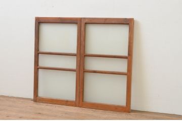 アンティーク建具　レトロな空間作りにおすすめなガラス窓2枚セット(引き戸、ガラス戸)(R-067801)