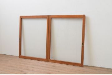 アンティーク建具　レトロな空間づくりにおすすめの大判ガラス窓2枚セット(ガラス戸、引き戸)(R-067807)