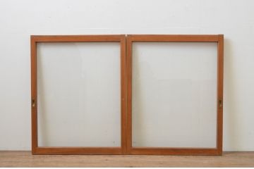 アンティーク建具　レトロな空間づくりにおすすめの大判ガラス窓2枚セット(ガラス戸、引き戸)(R-067807)