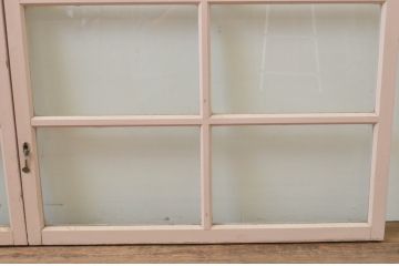 アンティーク建具　ペイント仕上げ限定　レトロな風合いが味わい深いガラス窓2枚セット(ガラス戸、引き戸)(R-067810)