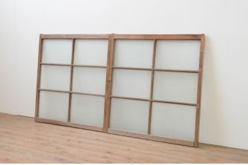 アンティーク建具　趣ある木味が魅力のガラス窓2枚セット(ガラス戸、引き戸)(R-067811)