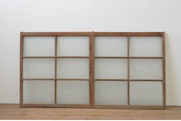 アンティーク建具　趣ある木味が魅力のガラス窓2枚セット(ガラス戸、引き戸)(R-067811)