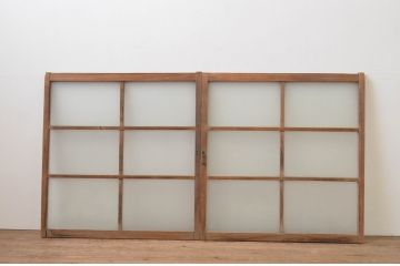 アンティーク建具　趣ある木味が魅力のガラス窓2枚セット(ガラス戸、引き戸)(R-067811)