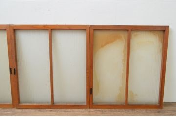 アンティーク建具　銀モールガラス　温かみのある雰囲気が魅力のガラス窓4枚セット(ガラス戸、引き戸)(R-067812)
