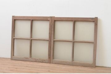 アンティーク建具　レトロな雰囲気が溢れるダイヤガラス窓2枚セット(ガラス戸、引き戸)(R-067821)