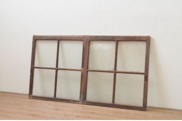 アンティーク建具　使い込まれた木味が魅力のガラス窓2枚セット(ガラス戸、引き戸)(R-067823)