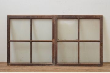 アンティーク建具　使い込まれた木味が魅力のガラス窓2枚セット(ガラス戸、引き戸)(R-067823)