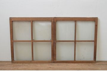アンティーク建具　使い込まれた木味が魅力のガラス窓2枚セット(ガラス戸、引き戸)(R-067823)