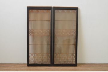 アンティーク建具　両面ガラス　和モダンな雰囲気づくりにおすすめの書院戸2枚セット(組子、引き戸、ガラス戸)(R-067825)