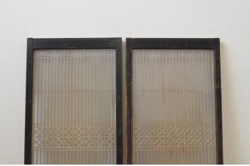 アンティーク建具　両面ガラス　和モダンな雰囲気づくりにおすすめの書院戸2枚セット(組子、引き戸、ガラス戸)(R-067825)