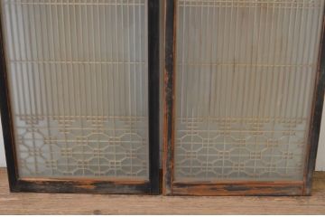 アンティーク建具　両面ガラス　和モダンな雰囲気づくりにおすすめの書院戸2枚セット(組子、引き戸、ガラス戸)(R-067825)
