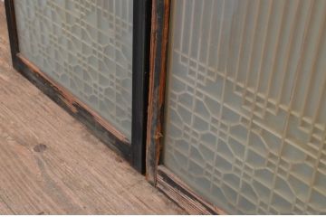 アンティーク建具　両面ガラス　和モダンな雰囲気づくりにおすすめの書院戸2枚セット(組子、引き戸、ガラス戸)(R-067825)