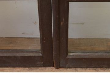 アンティーク建具　ダイヤガラス入り　大正ロマンの雰囲気溢れる両開きガラス窓1対(2枚セット、ガラス戸、引き戸)(R-067826)