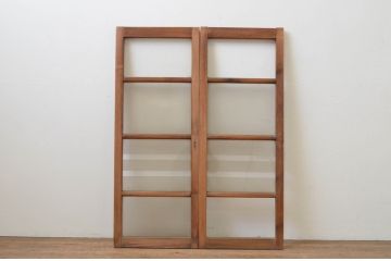 アンティーク建具　レトロな雰囲気が魅力のガラス窓2枚セット(ガラス戸、引き戸)(R-067832)
