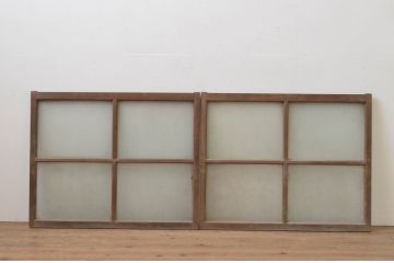 アンティーク建具　レトロな空間づくりにおすすめのガラス窓2枚セット(ガラス戸、引き戸)(R-067852)
