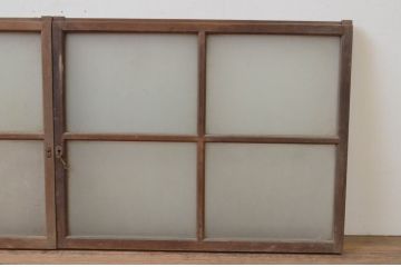 アンティーク建具　レトロな空間づくりにおすすめのガラス窓2枚セット(ガラス戸、引き戸)(R-067852)