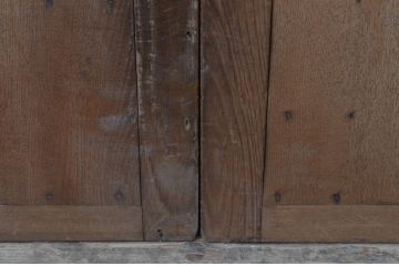 アンティーク建具　総欅(ケヤキ)材　時代の流れを感じさせる木味が魅力の横桟板戸窓2枚セット(格子戸、引き戸)(R-067856)