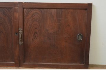 アンティーク建具　総欅(ケヤキ)材　時を経た味わいが魅力的な板戸窓2枚セット(引き戸)(R-067860)