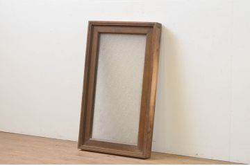 アンティーク建具　ナラ材　ダイヤガラス入り　ノスタルジックな雰囲気溢れる枠付きのFIX窓1枚(ガラス窓、フィックス、はめ殺し)(R-067861)