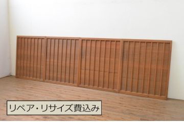 アンティーク建具　杉材　温かみのある木味が魅力の縦桟板戸窓4枚セット(引き戸)(R-067863)