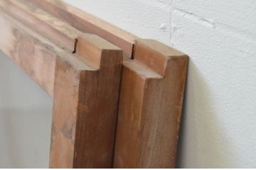 アンティーク建具　レトロな雰囲気が魅力のガラス窓2枚セット(引き戸、ガラス戸)(R-067865)