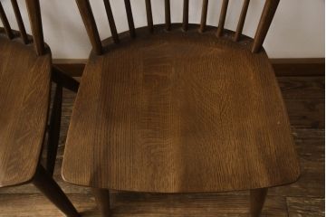 中古　柏木工(カシワ木工、KASHIWA)　ナラ材　木の温かみある風合いが魅力的なダイニングチェア3脚セット(板座チェア、イス、椅子)(R-067913)