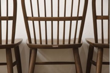 中古　柏木工(カシワ木工、KASHIWA)　ナラ材　木の温かみある風合いが魅力的なダイニングチェア3脚セット(板座チェア、イス、椅子)(R-067913)