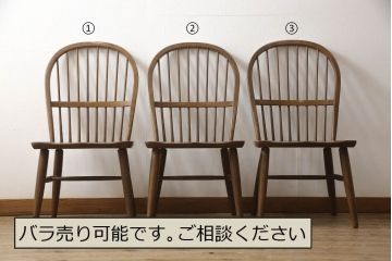 中古　柏木工(カシワ木工、KASHIWA)　ナラ材　木の温かみある風合いが魅力的なダイニングチェア3脚セット(板座チェア、イス、椅子)(R-067913)
