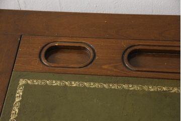 イギリスビンテージ　クラシカルなデザインが魅力のスライド補助天板付きレザートップ両袖机(デスク、ワークデスク、在宅用、在宅ワーク用、ヴィンテージ、英国)(R-067917)