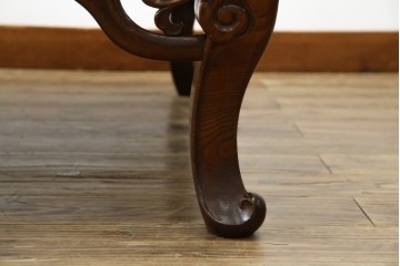 和製アンティーク　最高級　総欅(ケヤキ)材　滑らかな曲線と透かし彫りが美しい!上質な空間を演出する座卓　(R-067918)