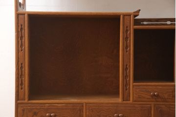 和製アンティーク　美品　最高級!!　総欅(ケヤキ)材　玉杢　指物工芸家具　品のある佇まいが美しい飾り棚(茶棚、違い棚、収納棚、戸棚)(R-067928)