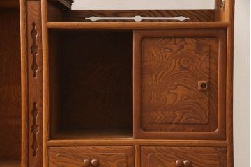 和製アンティーク　美品　最高級!!　総欅(ケヤキ)材　玉杢　指物工芸家具　品のある佇まいが美しい飾り棚(茶棚、違い棚、収納棚、戸棚)(R-067928)