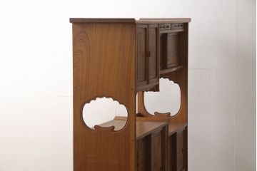 和製アンティーク　美品　最高級!!　総欅(ケヤキ)材　玉杢　指物工芸家具　品のある佇まいが美しい飾り棚(茶棚、違い棚、収納棚、戸棚)(R-067928)