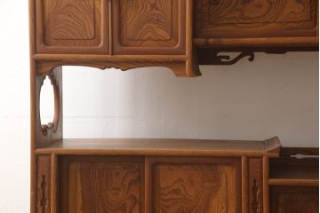 和製アンティーク　美品　最高級!!　総欅(ケヤキ)材　玉杢　指物工芸家具　品のある佇まいが美しい飾り棚(茶棚、違い棚、収納棚、戸棚)(R-067928)