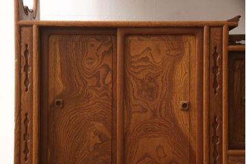 和製アンティーク　美品　最高級!!　総欅(ケヤキ)材　玉杢　指物工芸家具　品のある佇まいが美しい飾り棚(茶棚、違い棚、収納棚、戸棚)(R-067928)