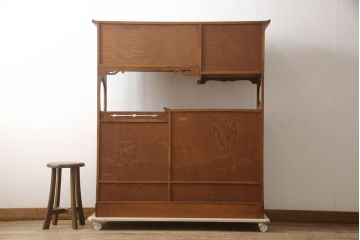 和製アンティーク　美品　最高級!!　総欅(ケヤキ)材　玉杢　指物工芸家具　品のある佇まいが美しい飾り棚(茶棚、違い棚、収納棚、戸棚)(R-067928)