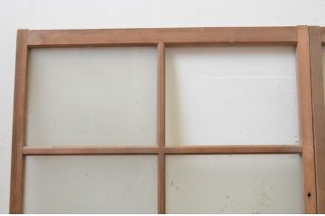 アンティーク建具　経年を感じさせる木味が魅力のガラス窓2枚セット(引き戸、ガラス戸)(R-067960)